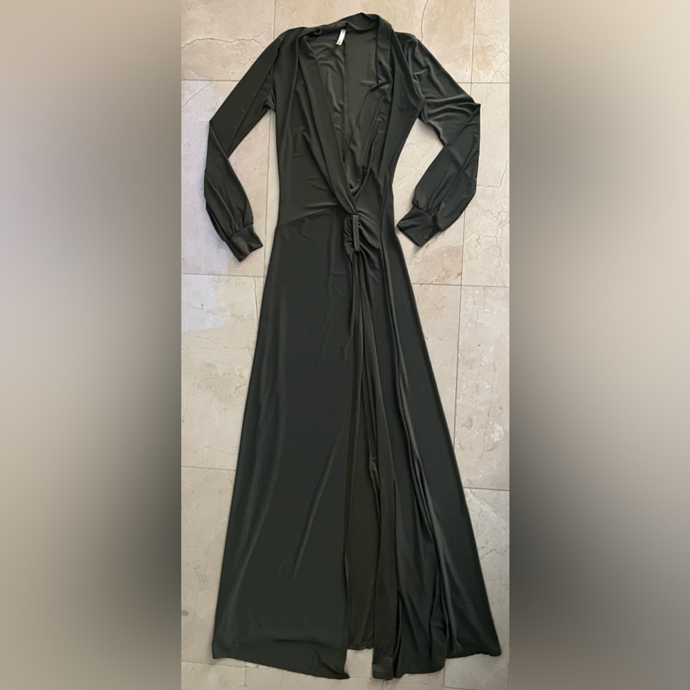 SJ Style Olive Long Sleeve High Slit on Thigh Dress